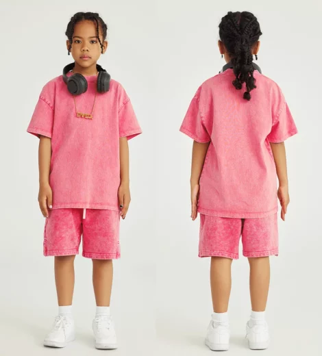 Children vintage stone washing t-shirt with shorts lounge set streetwear