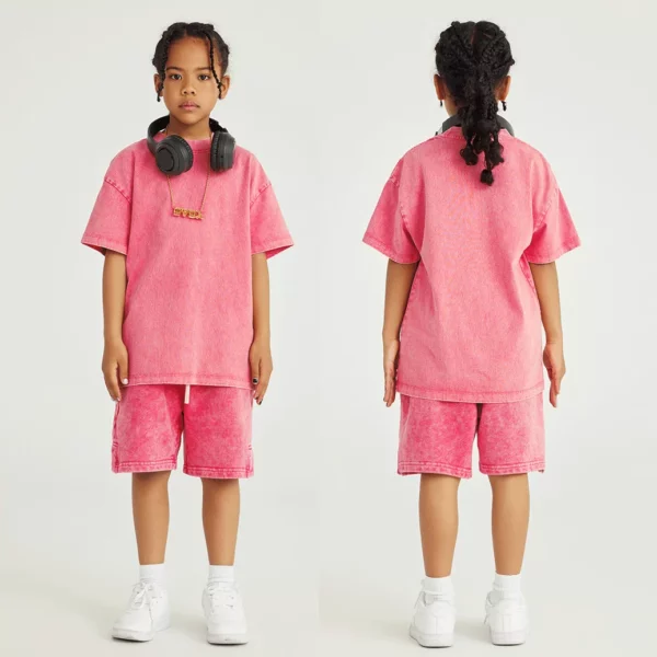 Children vintage stone washing t-shirt with shorts lounge set streetwear