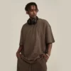 Waffle oversized t-shirt with drop shoulder and crew neck - Image 2