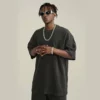Waffle oversized t-shirt with drop shoulder and crew neck - Image 9