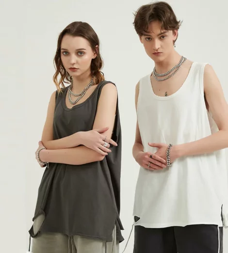 Unisex ripped design sleeveless loose fit tank top