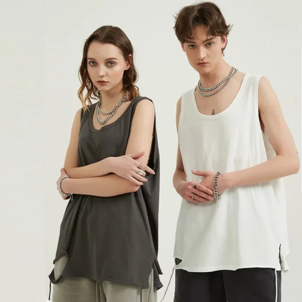 Unisex ripped design sleeveless loose fit tank top