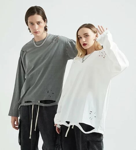 unisex distressed couple long sleeve t-shirt wholesale