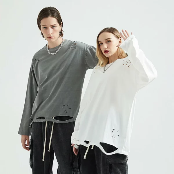 unisex distressed couple long sleeve t-shirt wholesale