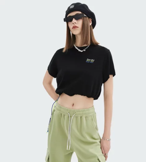 Drawstring side t-shirt for woman made in China