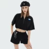woman zip up cropped t-shirt with polo neck and drawstring sides - Image 8