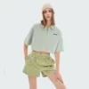 woman zip up cropped t-shirt with polo neck and drawstring sides - Image 2