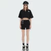 woman zip up cropped t-shirt with polo neck and drawstring sides - Image 9
