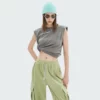 OEM factory women cut off t-shirt with shoulder pads - Image 3