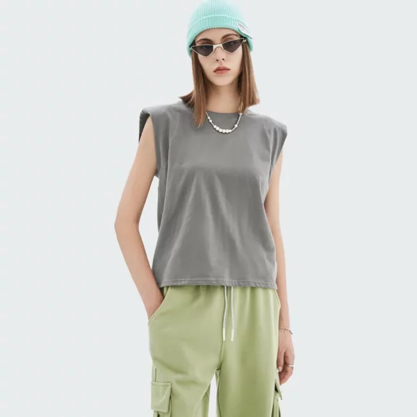 OEM factory women cut off t-shirt with shoulder pads