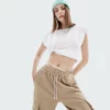 OEM factory women cut off t-shirt with shoulder pads - Image 5
