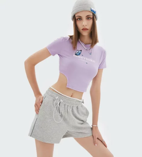 girls custom heat transfer printing cotton crop t-shirt wholesale