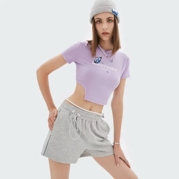girls custom heat transfer printing cotton crop t-shirt wholesale