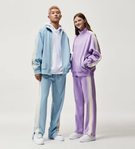 Unisex zipper up polyester tracksuit set with side tapes