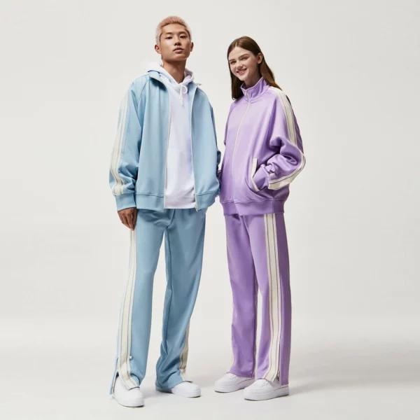 Unisex zipper up polyester tracksuit set with side tapes