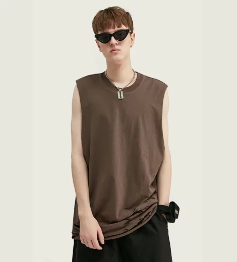 Mens longline cut off t shirt distressed tank top