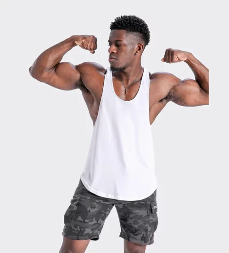 Custom logo plain blank white stringer tank top