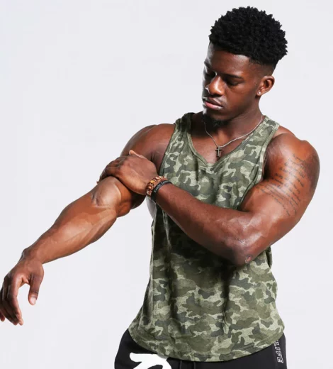 Gym scoop neck camo stringer tank top