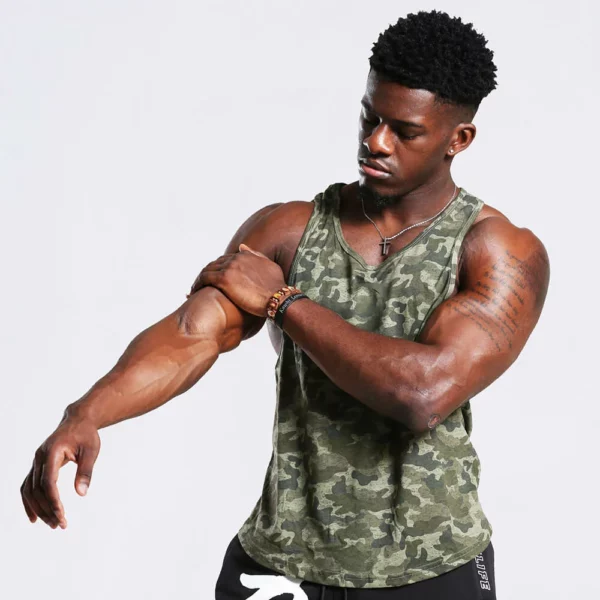 Gym scoop neck camo stringer tank top