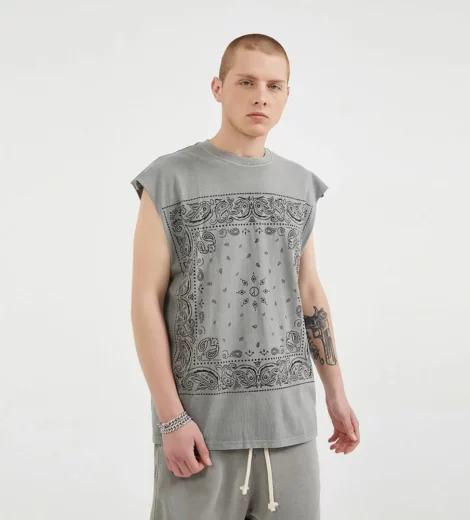 Custom aisley printing mens tank top